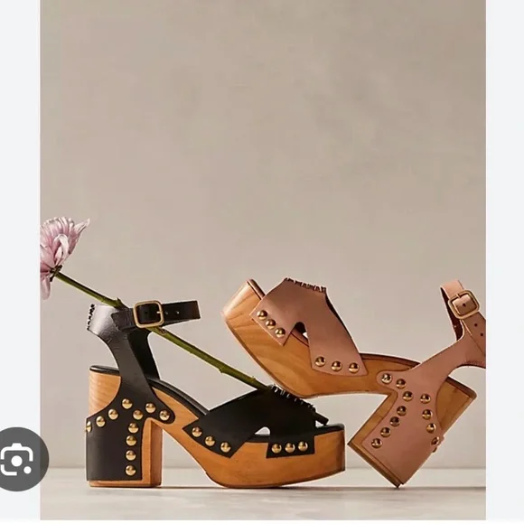 Free people Cecily Cecelia clog black leather stud heel - Picture 2 of 6